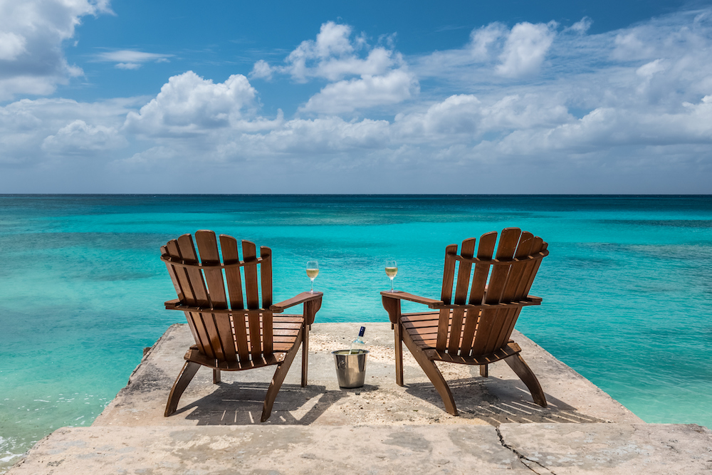 A beautiful sunny day on Grand Cayman with a bottle of wine.