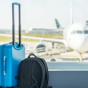 Carry-on in front of a plane