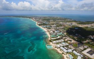 Aerial view of coastline of Grand Cayman, Cayman Islands