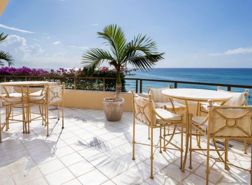 terrace view of Residences 505 overlooking the Cayman Islands