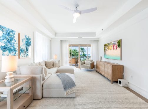 Residence 303 Living Room, Luxury Kosher Friendly-Rental on Grand Cayman, with Stunning View